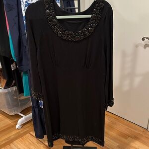 Chic Black Long Sleeve Dress with Embellished Neckline